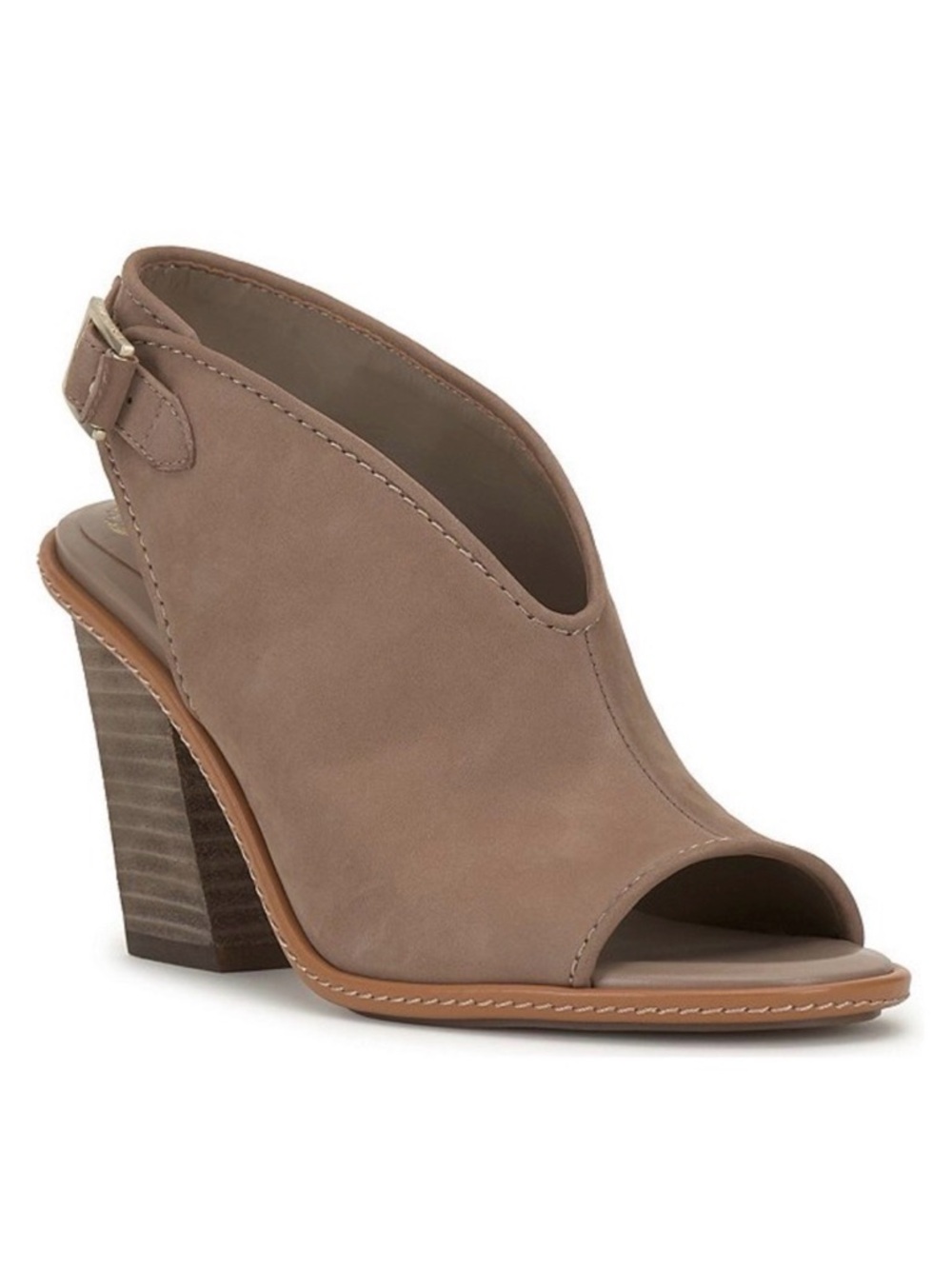 Vince Camuto Fandree Block Heel Nubuck Taupe Slingback Sandals Size 6.5M
